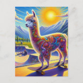 Skateboarding Surreal Adorable Alpaca Postkarte (Vorderseite)