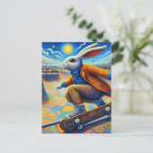 Skateboarding Surreal Colorful and Fun Rabbit Postkarte (Stehend Vorderseite)