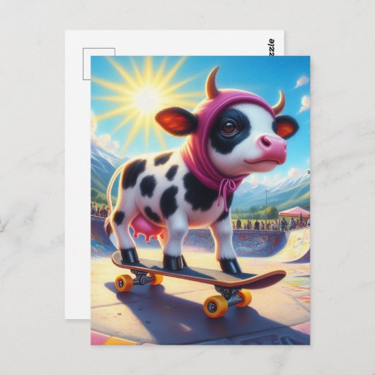 Skateboarding Surreal Cow Postkarte (Vorne/Hinten)