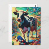 Skateboarding Surreal farbenfroher Spaß Holstein K Postkarte (Vorne/Hinten)