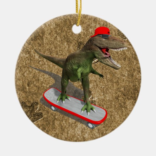 Skateboarding T-Rex Keramikornament (Vorne)