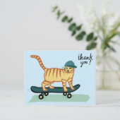 Skateboarding Tabby Cat DANKE Postkarte (Stehend Vorderseite)