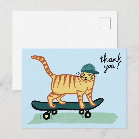 Skateboarding Tabby Cat DANKE Postkarte (Vorne/Hinten)