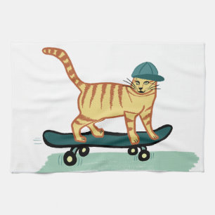 Skateboarding Tabby Cat Geschirrtuch