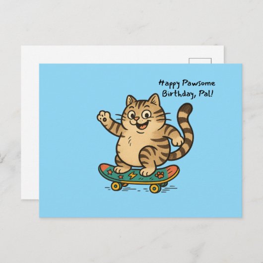 Skateboarding Tabby Cat HAPPY BIRTHDAY Postkarte (Vorne/Hinten)