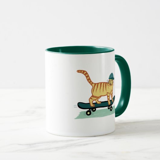 Skateboarding Tabby Cat Tasse (VorderseiteRechts)