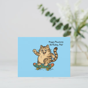 Skateboarding-Tabby-Kat HERZLICHEN GEBURTSTAG Post Postkarte