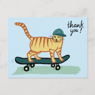 Skateboarding Tabby Katze DANKE SCHÖN Postkarte