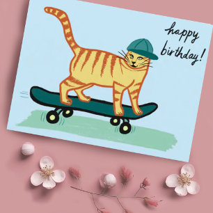 Skateboarding Tabby-Katze HAPPY BIRTHDAY Postkarte