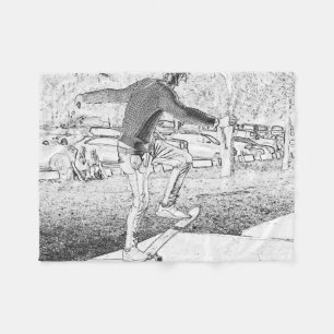 Skateboarding Trickster Sketch Fleecedecke