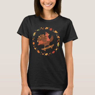 Skateboarding Turkey Autumn Thanksgiving Circle De T-Shirt