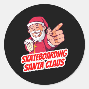 Skateboarding Weihnachtsmann Weihnachtsfeiertag Sk Runder Aufkleber