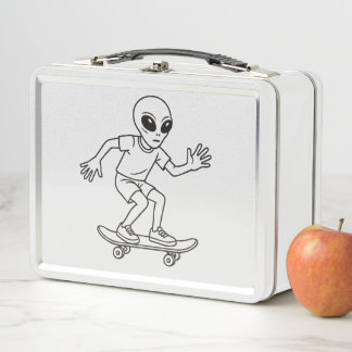 Skateboarding Weltraum-Alien Metall Brotdose