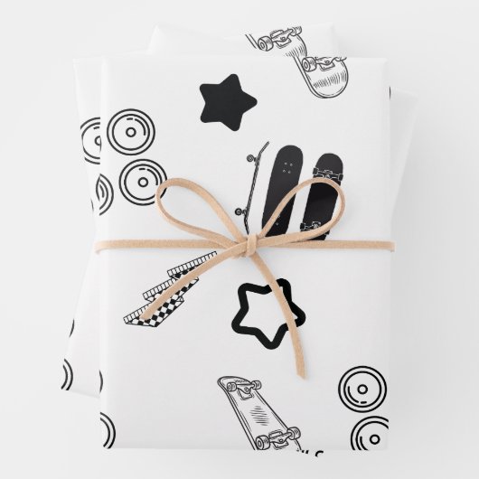 Skateboarding Wrapping Paper Flat Sheet Set 3 Geschenkpapier Set (Beispiel)
