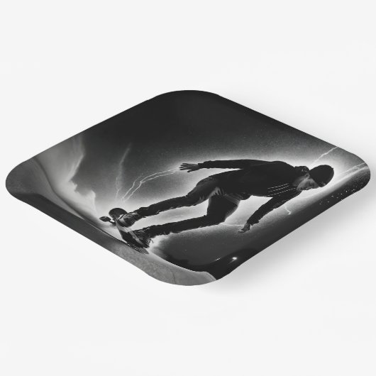 Skateboardjunge mit Blitzlicht Pappteller (Gewinkelt)