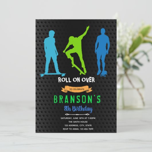 Skateboardjunge Party Einladung (Stehend Vorderseite)