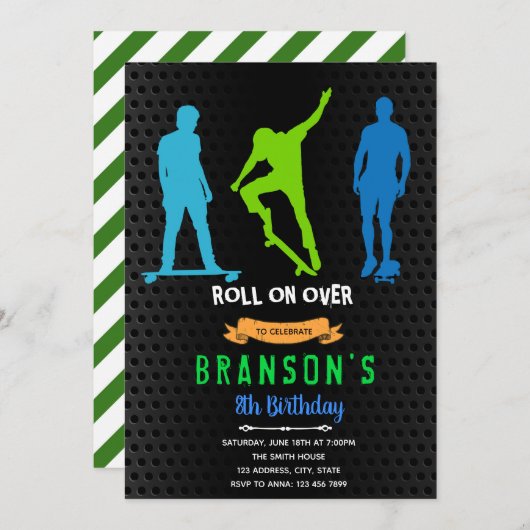 Skateboardjunge Party Einladung (Vorne/Hinten)