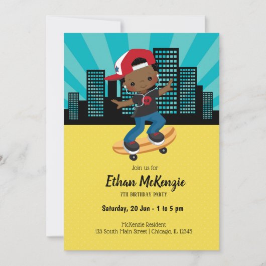 Skateboardjunge - Wählen Sie Ihre Hintergrundfarbe Einladung (Vorderseite)