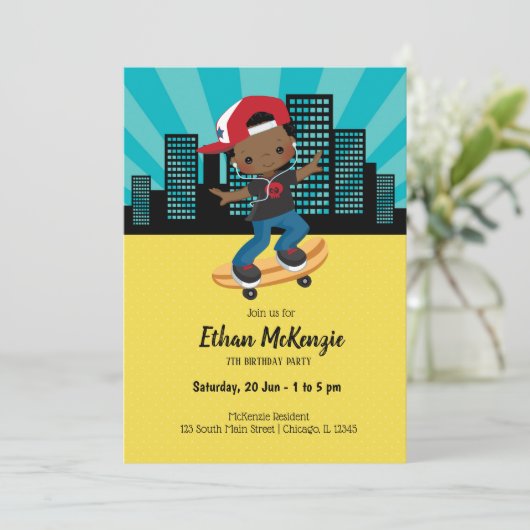 Skateboardjunge - Wählen Sie Ihre Hintergrundfarbe Einladung (Stehend Vorderseite)