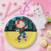 Skateboardjunge - Wählen Sie Ihre Hintergrundfarbe Pappteller (Party)