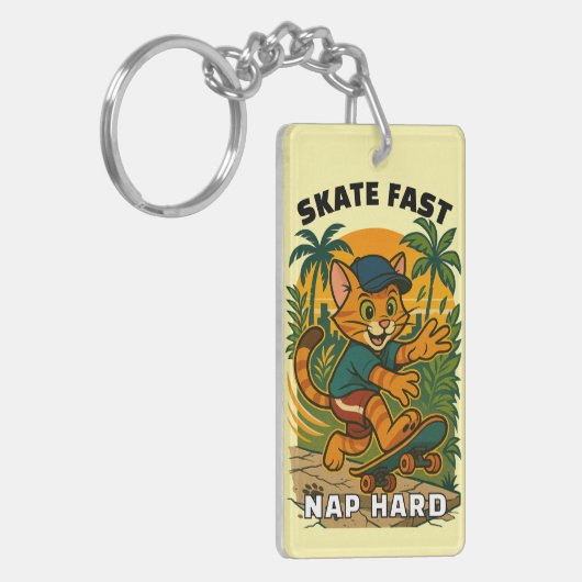 Skateboardkatze Schlüsselanhänger (Vorderseite links)