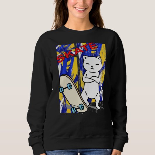 Skateboardoutfit und Niedliche Skaten Cat Niedlich Sweatshirt (Vorderseite)