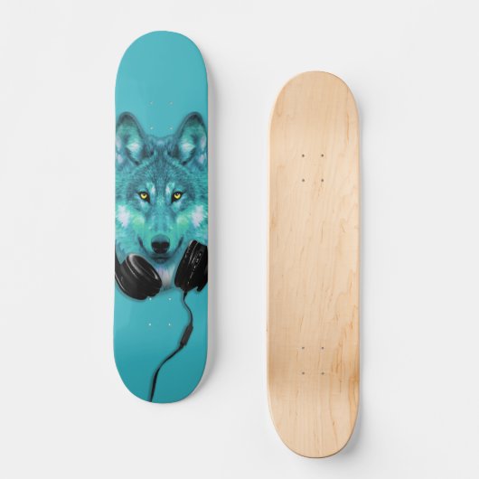 Skateboards+Wolf+Tier+Wasserfarbe+grün+blau+Modus Skateboard (Vorderseite)