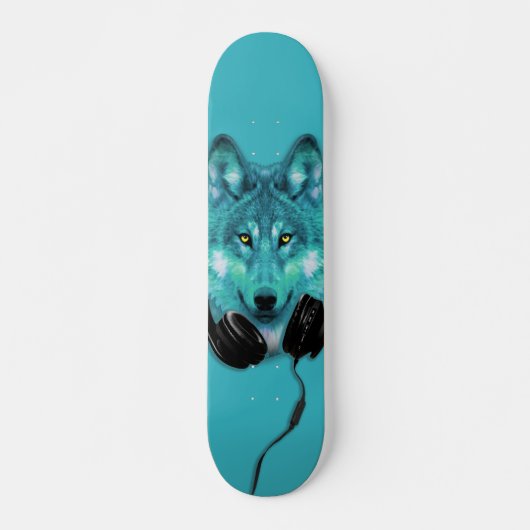 Skateboards+Wolf+Tier+Wasserfarbe+grün+blau+Modus Skateboard (Vorne)