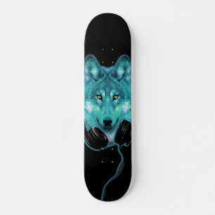 Skateboards+Wolf+Tier+Wasserfarbe+grün+blau+Modus Skateboard