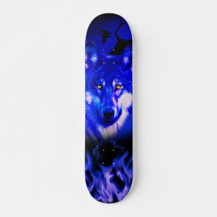 Skateboards+Wolf+Tier+Wasserfarbe+grün+blau Skateboard