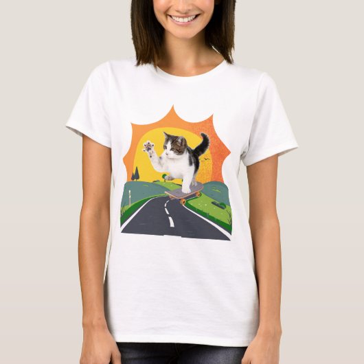 Skatebroading Cat T-Shirt (Vorderseite)