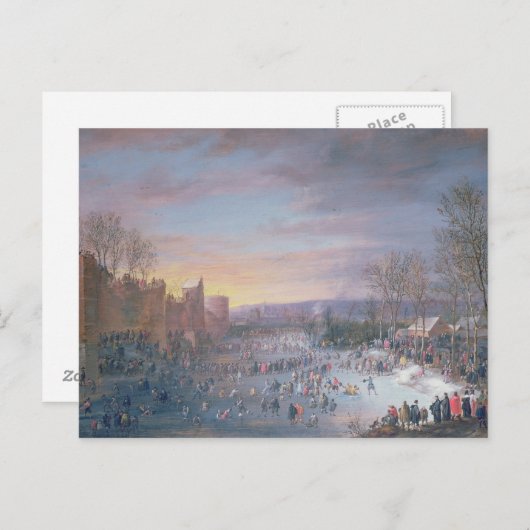 Skaten auf dem Stadtgraben in Brüssel, 1649 Postkarte (Vorne/Hinten)