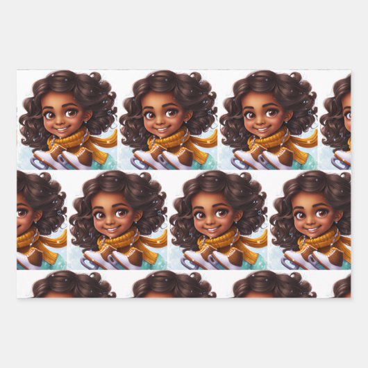 Skaten Brown Skin Girl im Schnee Geschenkpapier Set (Vorderseite)