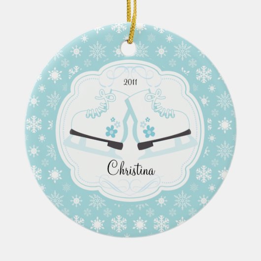 Skaten-Eis-Skate-datierte Weihnachtsverzierung Keramikornament (Vorne)