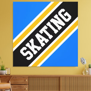SKATEN Fun Bright Blue Black Slant Racing Streifen Leinwanddruck