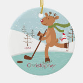 Skaten Hockey Reindeer Dated Christmas Ornament (Vorne)