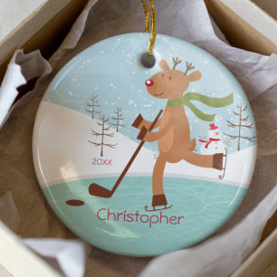 Skaten Hockey Reindeer Dated Christmas Ornament