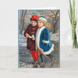 Skaten in einem Winterteich Vintage Urlaubskarte Karte