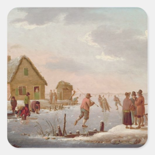 Skaten in einer Winterlandschaft Quadratischer Aufkleber (Vorderseite)