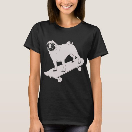 Skaten Mops T-Shirt (Vorderseite)