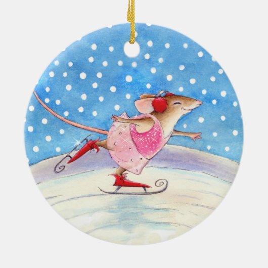 Skaten Mouse Weihnachts- oder Winterschmuck Keramik Ornament (Hinten)