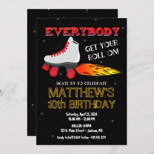 Skaten Party Einladung, Roller Skate Einladung (Vorne/Hinten)