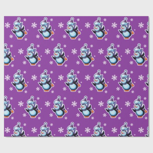 Skaten Pinguin-Glanz lila Geschenkpapier (Flach)