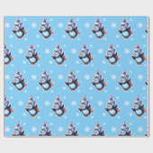 Skaten Pinguin glänzend blau Geschenkpapier (Flach)
