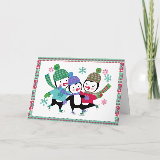 Skaten Pinguine Holiday Grußkarte Feiertagskarte (Vorderseite)