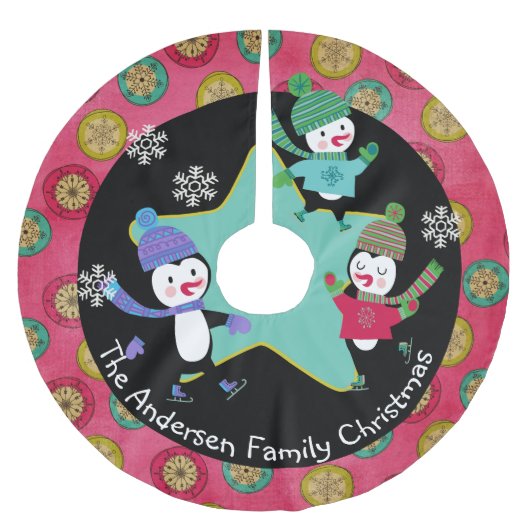 Skaten Pinguine Personalisiert Holiday Tree Skirt Polyester Weihnachtsbaumdecke (Vorderseite)