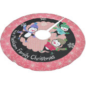 Skaten Pinguine Personalisiert Holiday Tree Skirt Polyester Weihnachtsbaumdecke (Schrägansicht)