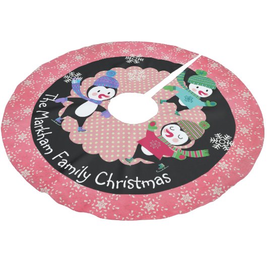 Skaten Pinguine Personalisiert Holiday Tree Skirt Polyester Weihnachtsbaumdecke (Schrägansicht)