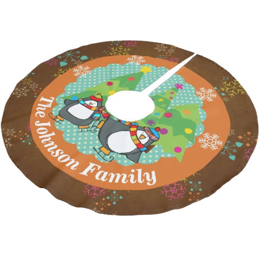 Skaten-Pinguine und Weihnachtsbaumrock 3 Polyester Weihnachtsbaumdecke (Schrägansicht)