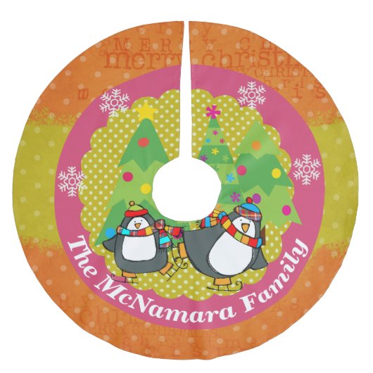 Skaten-Pinguine und Weihnachtsbaumrock 4 Polyester Weihnachtsbaumdecke (Vorderseite)